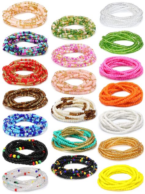 PRICES MAY VARY. Rich Styles for You to Use: you will receive 20 different styles of handmade African waist beads for women and a tube of glue, the rich quantities are enough to meet your daily using and changing needs, and you can also share them with your friend or family Plus Size: our summer handmade colorful African belly beads is about 50 inches/ 127 cm in length, plus size can fit most women, you can adjust the length according to your own needs, it is durable and practical, excess length Belly Beads, African Waist Beads, Waist Jewelry, Waist Beads, Handmade African, Colorful Jewelry, Women Plus Size, Stretching, Different Styles