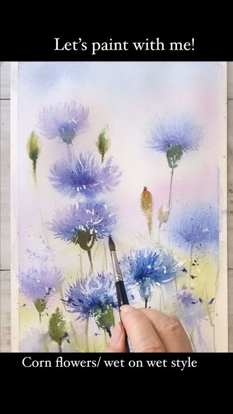 Let’s paint together using wet on wet technique!📍You can find the watercolor tutorial on my YouTube channel. . . . #watercolorpainting #watercolor #tutorials #wetonwet #havefun #youtuber #workprocess #painting #paintinghyun #화가현정숙 | Paintinghyun Wet Into Wet Watercolor, Wet On Wet Watercolor Flowers, Watercolor Wet On Wet Technique, Wet In Wet Watercolor Painting, Wet On Wet Watercolor, Wet On Wet Technique, Wet Watercolor, Paint Together, Wet Flowers