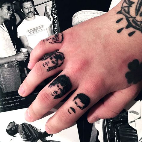 The Queen Finger Tattoos Mustache Tattoo On Finger, Elephant Finger Tattoo, Flipping The Bird, Tiny Finger Tattoos, Anatomical Heart Tattoo, Rock Tattoo, Finger Tats, Deer Tattoo, Queen Tattoo