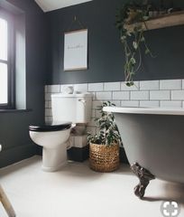 Easy Bathroom Makeover, Design Interior Baie, Happy Decor, Ideas Baños, Decor Drawing, Dark Bathrooms, Bathroom Color Schemes, Decoration Flowers, Bad Inspiration