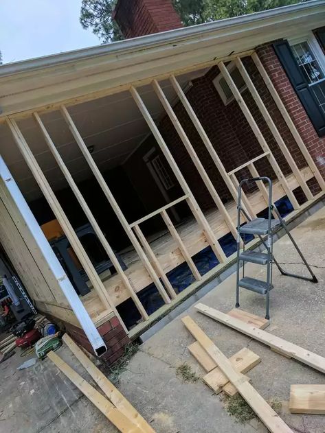 Turned carport into a bedroom... in 45 days straight (mostly) - Imgur Carport To Room Conversion, Carport Room Conversion, Carport Into Sunroom, Old Carport Makeover, Turn Carport Into Garage, Carport Conversion To Garage, Carport Renovation Living Spaces, Porch To Bedroom Conversion, Carport Turned Into Living Space