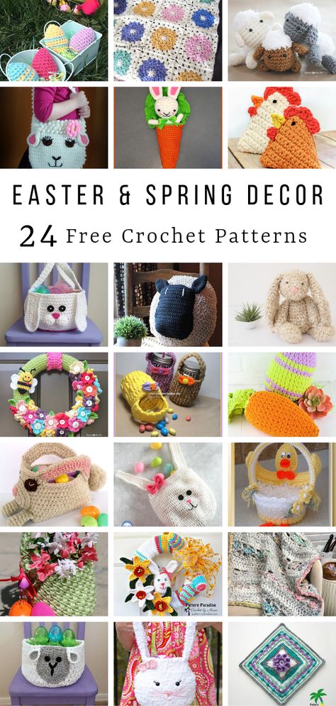 Crochet Finds - Easter and Spring Home Decor | 24 Free crochet patterns on Pattern Paradise #crochet #patternparadisecrochet #easter Quick Crochet Easter Projects, Home Decor Crochet Patterns Free, Small Easter Crochet Patterns, Free Spring Amigurumi Crochet Patterns, Easter Decor Crochet, Easter Crochet Ideas, Spring Crochet Patterns Free, Crochet Easter Patterns, Yarn Eater Patterns