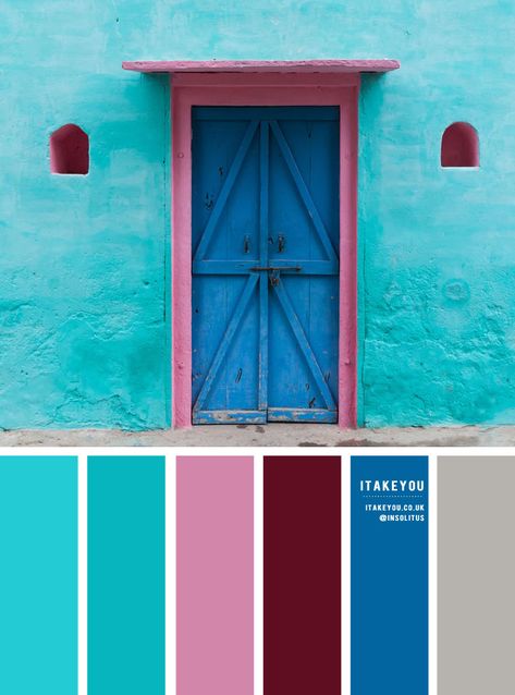 Color palette of Turquoise, blue , pink , deep red and grey accents 1 - I Take You | Wedding Readings | Wedding Ideas | Wedding Dresses | Wedding Theme Turquoise Blue Color Combinations, Tourquise Color Palette, Turquoise Complimentary Colors, Colour Palette Turquoise, Turquoise Colour Combinations, Turquoise Color Palette Colour Schemes, Teal Colour Combinations, Turquoise Colour Palette, Turquoise Color Combinations