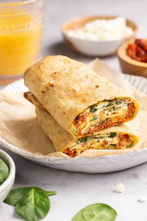 Copycat Starbucks Spinach Feta Wrap Recipe (Double the Protein!) | Lauren Fit Foodie Spinach Feta Wrap, Feta Wrap, Egg Whites Wrap, Breakfast Wrap, Spinach Wraps, Mediterranean Flavors, Lunch Wraps, Wrap Recipe, Spinach Feta