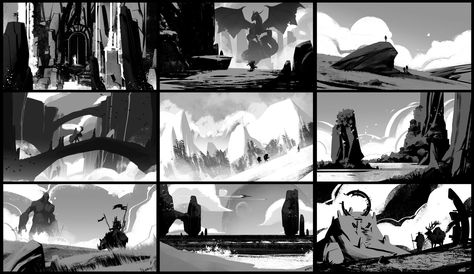 ArtStation - Value Sketches 1, Michael Bills Value Sketches, Notan Art, Environment Sketch, Thumbnail Sketches, Value In Art, Digital Painting Tutorials, Illustration Painting, Matte Painting, Landscape Drawings