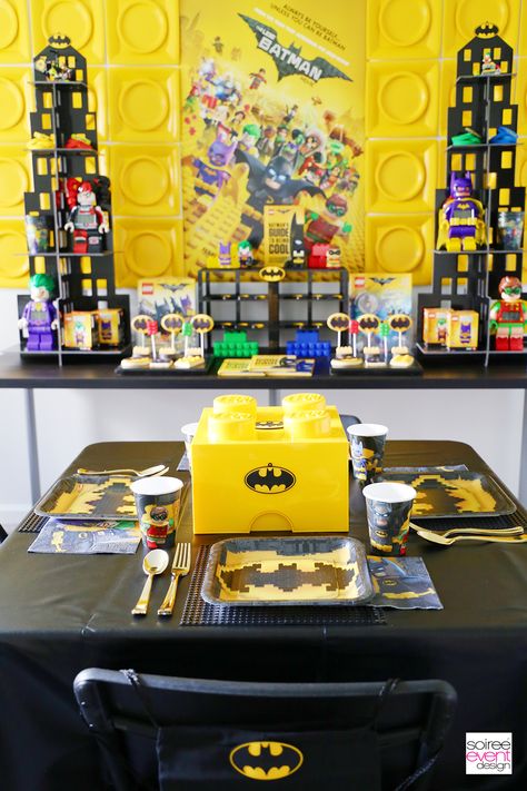 Host a LEGO Batman Party with these LEGO Batman Party Ideas from Soiree Event Design. Batman Family Costumes Halloween, Lego Batman Party Decorations, Lego Batman Party Ideas, Batman Party Ideas, Lego Batman Birthday Party, Batman Party Supplies, Batman Party Decorations, Lego Batman Birthday, Batman Decor