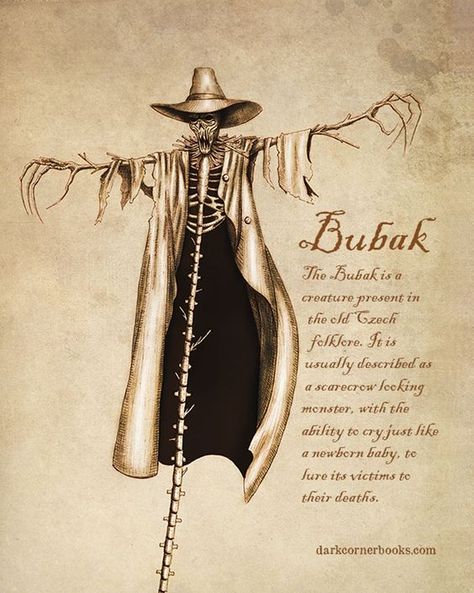 The Bubak is a creature present in the old Czech folklore. It is usually described as a scarecrow looking monster, with the ability to cry just like a newborn baby, to lure its victims to their deaths. | Bruno Santos Magical Creatures Mythology, Mystical Creatures Mythology, Fantasy Creatures Mythology, Myths & Monsters, Mythical Monsters, Legends And Myths, Urban Legends, Mythical Creatures Art, Mythological Creatures