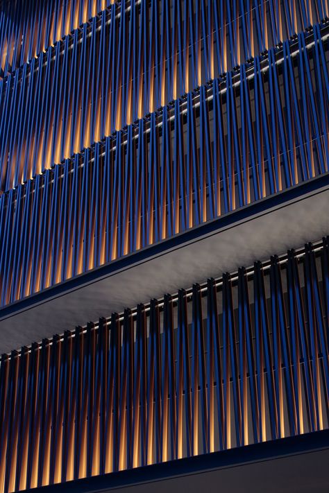 Gallery of Hotel Ninja Black / EASTERN Design Office - 19 Louver Facade Design, Louvre Design Facade, Facade Lighting Design, Building Facade Lighting Design, Residential Facade Lighting, Facade Lighting Architecture, Louvers Facade Detail, Mall Facade, Hotel Facade