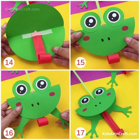 DIY How to Make Paper Frog Art and Craft for Kids-Step by Step Tutorial - Kids Art & Craft Frog Crafts Preschool, Frogs For Kids, Paper Frog, Frog Activities, Straw Crafts, Wall Hanging Ideas, Frog Crafts, Homeschool Crafts, Hanging Ideas