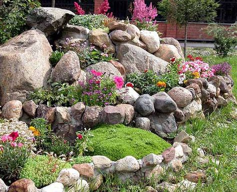 rock garden designs | Rock Garden Design Tips, 15 Rocks Garden Landscape Ideas Garden With Rocks, Garden Landscaping Design Ideas, Rockery Garden, Landscaping Rock, Rock Garden Design, Rock Garden Landscaping, Rock Wall, The Secret Garden, Landscaping Tips