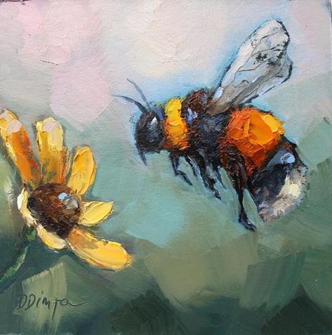 Paintings Of Bees Acrylic, Bumble Bee Painting Acrylic, Bee Painting Acrylic, Bee Paintings, Painting Bees, Bumble Bee Painting, Bug Painting, Bumblebee Painting, Insect Painting