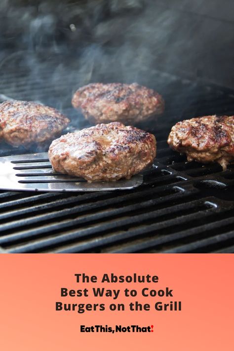 Summer is the season of grilling, and one of the most delicious summer grill staples is a thick, juicy burger. The problem is, attaining a well-cooked, properly seasoned, and perfectly formed burger is easier said than done. Mastering how to grill burgers takes some technique, which is why we asked two experts for their best tips on cooking the absolute best burgers on your grill this summer. Grill Burgers On Gas Grill, Best Burgers On The Grill, How To Make Burgers, Grill Burgers, Burgers On The Grill, How To Cook Hamburgers, Ways To Cook Steak, Summer Grill, Hamburgers Grilled