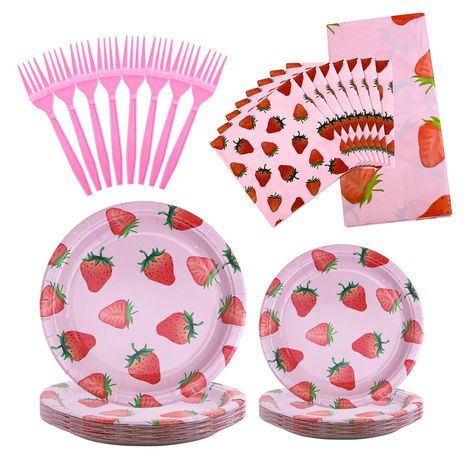 PRICES MAY VARY. PREMIUM QUALITY MATERIAL: Our strawberry shortcake party supplies are made of food grade premium paper material. The material is thickened, sturdy and durable, which can better withstand any food. The napkins are soft and durable, and the dinner forks are made of food grade material, clean and hygienic. MORE PARTY PLATES SET: birthday party supplies has 30pcs 9 inch strawberry plates, 30pcs 7 inch strawberry paper plates, 30pcs napkins, 30pcs pink forks and a 137*274cm strawberr Strawberry Shortcake For Birthday, Strawberry Tablecloth, Strawberry Plates, Strawberry Baby Shower Theme, Strawberry Shortcake Party Supplies, Strawberry Paper, Strawberry Birthday Party, Strawberry Stuff, Birthday Plates