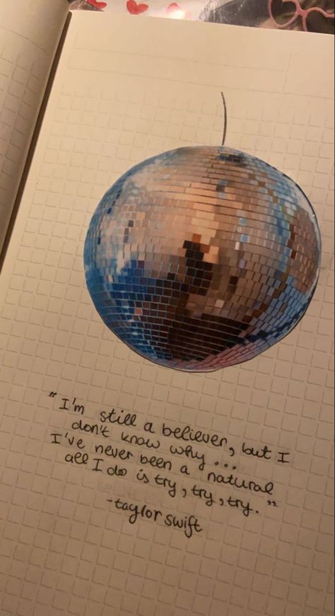 Mirrorball Taylor Swift Lyrics, Mirrorball Taylor Swift, Taylor Swift Mirrorball, Young Taylor Swift, Taylor Swift Drawing, Ball Drawing, Taylor Swift Birthday, Guitar Painting, Bullet Journal Design Ideas