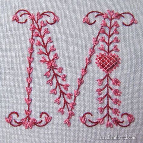 Valentines Embroidery Patterns, Monogram Embroidery Letters, Hand Embroidery Letters, Valentines Embroidery Designs, Valentine Embroidery, Clothes Embroidery Diy, Embroidery Alphabet, Hand Embroidery Videos, Embroidery Letters