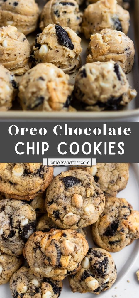 Oreo White Chocolate Chip Cookies, Desserts With Oreos, Chocolate Chip Oreo Cookies, Oreo Chocolate Chip Cookies, Cake Me Home Tonight, Oreo Stuffed Chocolate Chip Cookies, Pastries Recipes, Sweets Ideas, Cookie Recipes Chewy