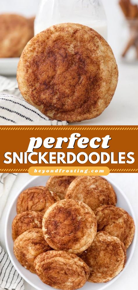 Here's an easy holiday dessert you don't want to miss! Rolled in plenty of cinnamon and sugar, these soft and chewy snickerdoodle cookies are the BEST. Tips for perfect snickerdoodles included! Save this Christmas cookie recipe! Easy Baking Recipes With Ingredients At Home, Easy Ingredient Cookies, Easy From Scratch Desserts, Quick Easy Cookies, Homemade Cookies From Scratch, Soft And Chewy Snickerdoodle Cookies, Chewy Snickerdoodle Cookies, Chewy Snickerdoodles, Easy Snickerdoodle Recipe