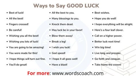 How To Say Good Luck In Different Ways, Good Luck Caption, Ways To Say Good Luck, Goodluck Message, English Greetings, I Already Miss You, Rizz Lines, Wish You Luck, Better English