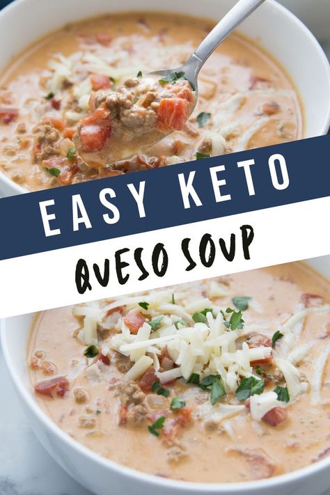 Low Carb Creamy Taco Soup, Taco Soup Keto Low Carb, Queso Soup Keto, Queso Keto Taco Soup, Keto Taco Soup Recipes, Keto Queso Chicken, Queso Taco Soup, Keto Creamy Taco Soup, Keto Queso Soup