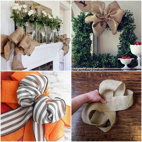 Burlap Bow Tutorial, Easiest Burlap, Burlap Pumpkins, Bow Ideas, Diy Burlap, Diy Bows, Rag Wreath, Burlap Bow, Bow Tutorial