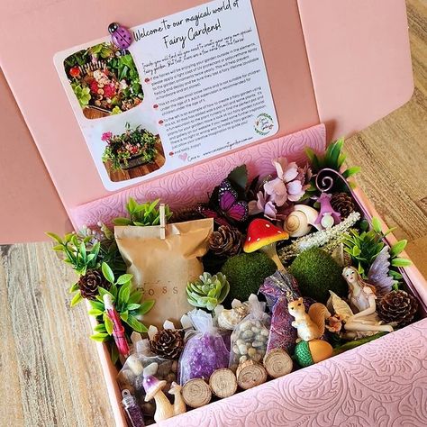 FAIRY GARDEN KITS | Coco's Secret Garden Fairy Garden Gift Basket, Fairy Box Ideas, Heartwood Hotel, Gardening Kit Gift, Tinker Box, Fairy Garden Gifts, Enchanted Forest Party, Indoor Fairy Gardens, Plant Store