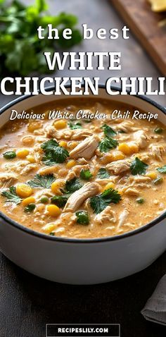 Warm up with this delicious white chicken chili recipe that's perfect for any night of the week! Packed with tender chicken, creamy beans, and vibrant spices, this dish will have your family asking for seconds. Easy to make and perfect for meal prep, it's a hearty option that pairs well with crusty bread or tortilla chips. Discover the secret to a flavorful, comforting bowl of chili that’s sure to impress. Get ready to warm your heart and home with this delightful recipe! Williams Sonoma White Chicken Chili, New York Times White Chicken Chili, White Bean Chili Chicken Crockpot, Flavorful White Chicken Chili, Mexican Corn White Chicken Chili, Plain Chicken White Chicken Chili, Best Ever White Chicken Chili, White Bean Chili With Chicken, White Chicken Chili Taste Of Home