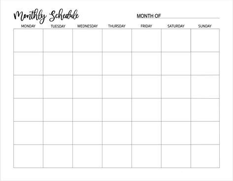 One Month Schedule, Monthly Planner Black And White, Schedule Templates Black, Schedule Templates Monthly, Planner Template Black And White, Month Schedule Planner, Monthly Schedule Planner, Planner Black And White, Schedule Study