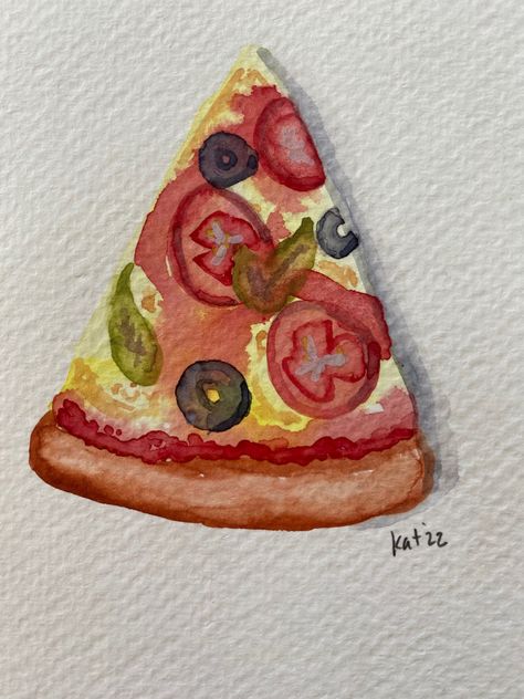 Add a small splash of color and fun with this pizza slice, a great addition to any room, or can also be a great notecard to a friend/family member. Size pictured is 4.5 inches by 3.5 inches. Different sizes/options are available, just select upon ordering. Cute Things To Draw With Watercolor, Thing To Watercolor, Colorful Art Inspiration, Cute Things To Watercolor, Receipt Painting, Food Art Easy, Pizza Slice Drawing, Pizza Painting, Pizza Watercolor