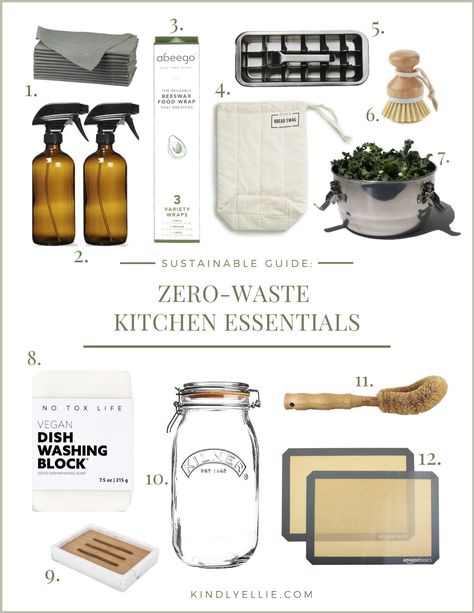 Zero Waste Kitchen Essentials, Zero Waste Kitchen Organization, Zero Waste Essentials, Zero Waste Living Aesthetic, Sustainable Kitchen Products, Eco Friendly Living Aesthetic, Zero Waste Aesthetic, Zero Waste Cooking, Crunchy Lifestyle