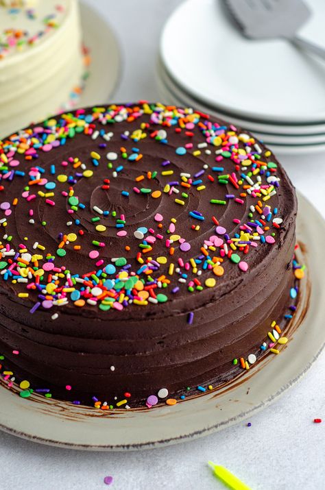 Chocolate Princess Cake, Chocolate Sprinkle Cake, Kids Chocolate Cake, Chocolate Birthday Cake Decoration, One Layer Cake, Cake Recipe Easy, Cake Mix Desserts, Lava Cake Recipes, Chocolate Cake Designs