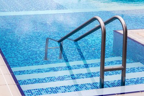 Ladder of swimming pool. Swimming pool with stainless steel ladde royalty free stock image Swimming Pool Railing, Pool Ladder Pictures, Swimming Pool Handrails, Dog Pool Ladder, Pool Railing, Pool Rails, Pool Swimming, Railing, Swimming Pool