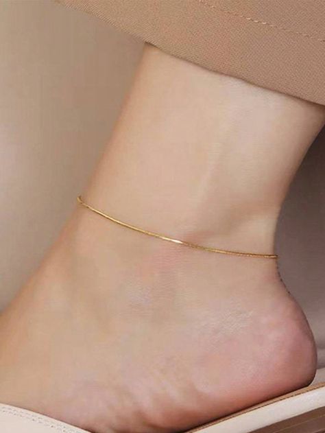 Yellow Gold  Collar  Stainless Steel   Embellished   Women's Fashion Jewelry Gold Foot Jewelry, Latest Rings For Women Gold, Simple Gold Anklet Designs, Simple Payal Design, Gold Payal Design Simple, Payal Designs Gold, Gold Anklets Indian Simple, Gold Payal Design, Gold Anklets Indian