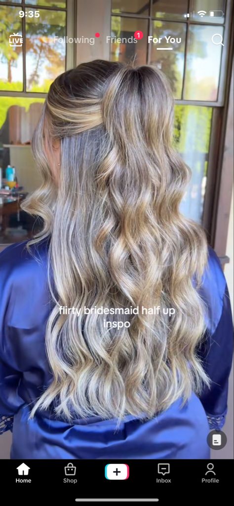 Bridesmaid Hair Ideas Half Up Half Down, Half Up Maid Of Honor Hair, Elegant Hairstyles For Long Hair Down, Volume Half Up Half Down Wedding Hair, Homecoming Hairstyles Half Up Half Down Curls Formal Hair, Wedding Hair Blowout Half Up, Half Up Half Down Flip, Flipped Half Up Half Down, Half Up Half Down Wedding Hair High Pony