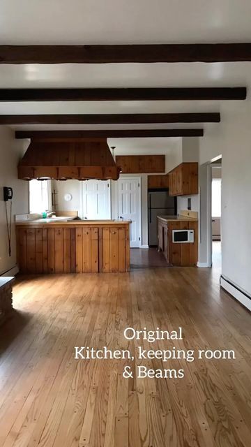 Paige Kontrafouris on Instagram: "One of my favorite projects to date has been installing these @fypondesign beams in our kitchen. One of my favorite details in our home was the original beams in our keeping room but I always disliked how they didn't extend into the kitchen. But with the help of fypon and the lightweight beams they offer I was able to bring my dream to life. Stick around for part two where I share more about how easy these beams are to stain and the colors I used! If you are int Faux Beams In Kitchen, Beams In Kitchen, Beam In Kitchen, Faux Ceiling Beams, European Kitchens, Faux Beams, Kitchen Ceiling, Keeping Room, Ceiling Beams