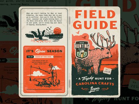 Field Guide Illustration, Field Guide Design Layout, Vintage Field Guide, Textured Graphic Design, Field Guide Design, Vintage Pamphlet, Hunting Illustration, Camping Design, Vintage Hunting