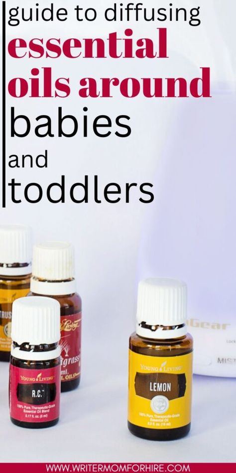 essential oils + text that reads: guide to diffusing essential oils around babies and toddlers Baby Safe Essential Oils, Gentle Baby Essential Oil, Rc Essential Oil, Kid Safe Essential Oils, Home Remedies For Cough, Oil For Cough, Essential Oils Allergies, Essential Oil Chart, Remedies For Cough