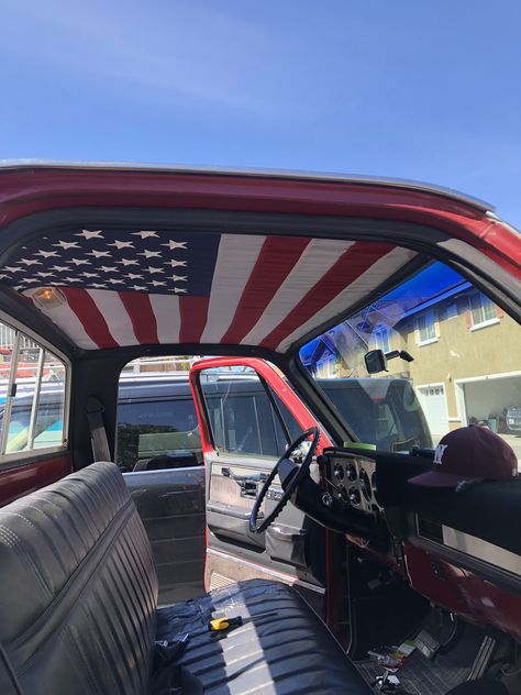 Changed out the roof lining in my 1983 Chevy Stepside Inside Truck Ideas, Square Body Chevy Interior, Chevy Trucks Aesthetic, Squarebody Chevy Interior, Chevy Square Body Trucks Interior, Country Truck Interior, Interior Truck Ideas, Single Cab Truck Interior Ideas, Old Truck Interior Ideas