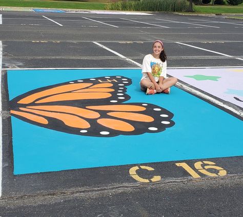 Monarch butterfly Butterfly Senior Parking Spot, Butterfly Parking Spot Painting, Senior Parking Spaces Funny, Senior Parking Spot, Parking Spot Painting, Space Painting, Parking Spot, School Related, Parking Space