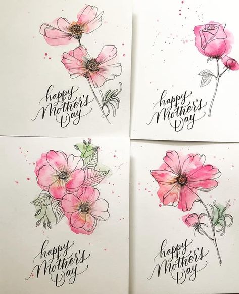 Mothers Day Card Drawing Ideas, Mothersday Card Idea, Mothers Day Watercolor Cards, Cute Flower Drawing, Simple Card Designs, Mothersday Cards, Mother's Day Gift Card, Painting Flowers Tutorial, Watercolor Birthday Cards