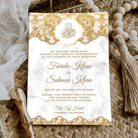 Wedding Flyers, Muslim Wedding Cards, Muslim Wedding Invitations, Arab Wedding, Islamic Wedding, Foil Wedding Invitations, Lace Wedding Invitations, Foil Invitations, Marble And Gold