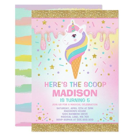 Unicorn Ice Cream Invitation Magic Ice Cream Party #birthdayinvitations #birthday #1stbirthdayinvitations #quinceanerainvitations #birthdayinvitationstemplate #birthdayinvitationcard #disneybirthdayinvitations #zazzle #zazzleinvitation Magic Ice Cream, Ice Cream Invitation, Unicorn Ice Cream, Rainbow Birthday Invitations, Ice Cream Birthday Party, Ice Cream Design, Unicorn Birthday Invitations, Unicorn Birthday Party, Ice Cream Social