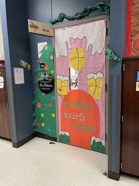 Classroom Whoville Decorations, Whoville Office Door Decorating Ideas, Whoville Christmas Classroom Door, Whoville Classroom Door Decorations, Whoville Christmas Decorations School, Cindy Lou Who Door Decoration, Whoville Christmas Door Decoration, Whoville Door Decorating Contest, The Grinch Classroom Decorations