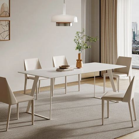 Corrigan Studio® Milk White Dining Table Modern Simple Rectangular Household Nordic Dining Table,No Chairs | Wayfair White Dining Table Modern, Nordic Dining Table, Italian Dining Table, Nordic Dining, Dining Table White, Clay Inspo, Steel Dining Table, White Dining Table, Stone Dining Table