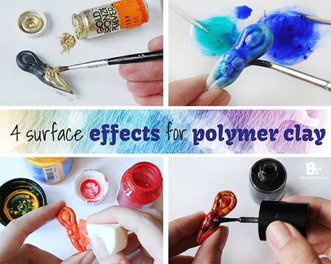 Create interesting polymer clay effects and finishes with 4 simple DIY techniques. Use metallic powders, pigments and paints to create interesting surface effects. How To Make Silicone, Liquid Polymer Clay, Diy Jewelry Making Tutorials, Diy Techniques, Polymer Clay Mold, Metal Clay Jewelry, Color Crafts, Molding Clay, Polymer Clay Projects