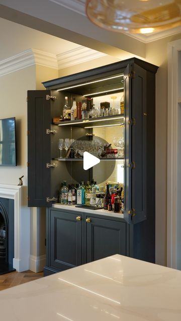 Daval Furniture on Instagram: "Like the idea of incorporating a home bar into your kitchen design, but not so keen on it being on show all the time? 

Creating a hidden bar like this one that can be closed away when it’s not being used is a great way to achieve the best of both worlds. 

#kitchendesign #kitchenbar #homebar #kitcheninspiration #kitchenideas" Bar In Kitchen, Beverage Bar, Hidden Bar, Built In Bar, Bar Storage, Barn Ideas, Games Room, Best Of Both Worlds, Bar Drinks