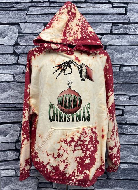 This Merry Christmas Skeleton Hand Distressed, Grunge Holiday Shirt - Perfect way to show your holiday spirit! Available in T-shirt, Crewneck sweatshirt and Hoodie Hunter Sweatshirt is the new Bella Classic and runs a size larger then our other unisex sweatshirts -Our softest and coziest sweatshirt yet! 👕Bleach, Reversed Tie Dye shirt or sweatshirt.  Pick your color, size, shirt type and bleach option.  ☎️message use for additional options.   📝 Enter Reversed Tie Dye/Bleaching Option in person Bleached Clothes, Flannel Ideas, Ornament Shirt, Grunge Christmas, Bleached Sweatshirt, Bleached Flannel, Christmas Skeleton, Tee Ideas, Skeleton Sweatshirt