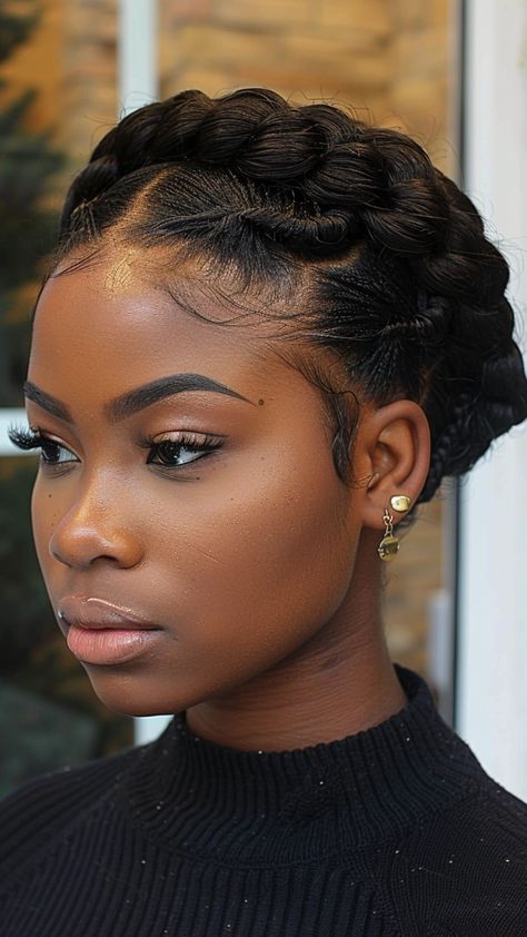 22 Casual Weave Updo Hairstyles for Everyday Glam Braid Updo Black Women, Cornrows For Wedding, Braid Hairstyle For Natural Hair, Gala Hair Styles For Black Women, Protective Hairstyles Short Natural Hair, One Week Protective Style, Braided Updo Styles For Black Women, Natural Hairstyles For A Wedding, Halo Braids For Black Women Natural Hair