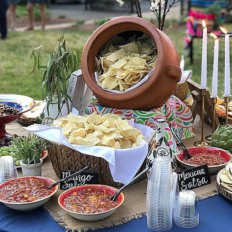 Mexican Rehearsal Dinner, Nachos Bar, Rehearsal Dinner Party, Salsa Bar, Dinner Party Ideas, Backyard Graduation Party, Mexican Birthday Parties, Nacho Bar, Mexican Fiesta Party