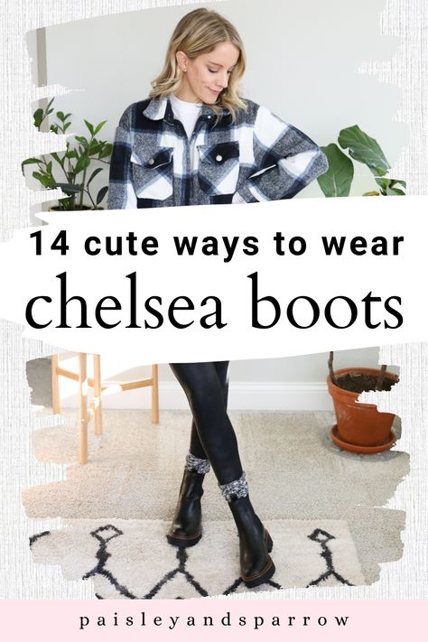 Here are 14 chelsea boot outfit ideas! Look cute in these outfits that range from casual to dressy. Great tips for how to wear these fashionable shoes! Style Boots Women Fashion, Chelsea Boots And Jeans Outfit, Jeans And Chelsea Boots Outfit, How To Wear Black Chelsea Boots, Black Ankle Boots With Dress, Black Chelsea Boots Outfit Women Fall, Pants To Wear With Chelsea Boots, Chealse Boot Outfit Women Skirt, Styling Black Chelsea Boots