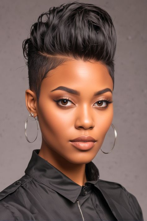 25 Mohawk Hairstyles for Black Women – Scan to Talk Alicia Keys Style Outfits, Short Pixie Mohawk Black Women, Pixie Hair Cuts Black Women, Short Weaves For Black Women, Black Women Mullet Hairstyles, Natural Makeup Looks For Black Women, Relaxed Short Hairstyles For Black Women, Very Short Bob Black Women, Short Hair Pixie Cuts Black Women